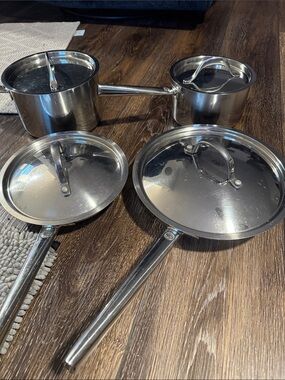 Stainless Steel clad Saucepan and Frying Pans - Silver Cookware Set